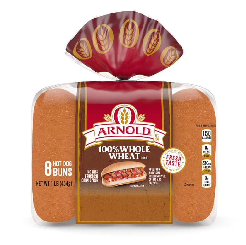 package of Arnold 100% whole wheat rolls 