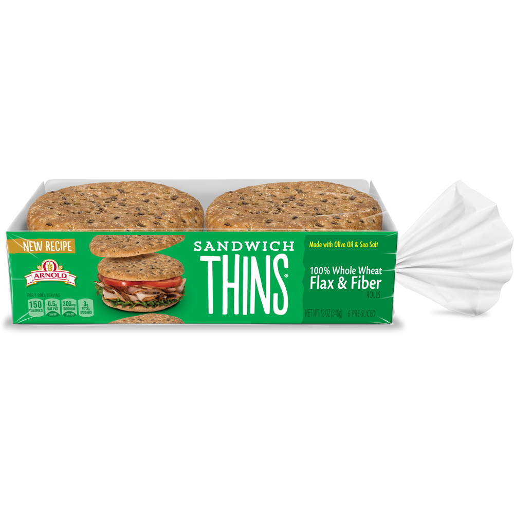 package of Arnold sandwich thins flax and fiber bread