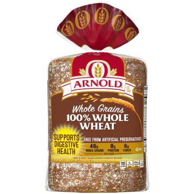 package of Arnold 100% whole wheat bread